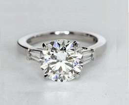 3 Ct White Round Cut Three Stone Engagement Ring, Wedding Ring  Sterling Silver - £68.36 GBP