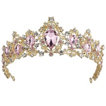 KMVEXO 2021 New Pink Crystal Bridal Gold Color Crowns Water Drop Rhinestone Brid - £18.24 GBP
