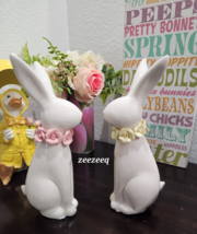 Ceramic Bunny Rabbits Porcelain Bunny Figurine Decorations Easter Rabbit Stat... - £47.54 GBP
