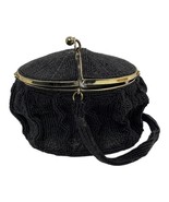 Vintage Black Hand Beaded Walborg Purse Bag w Beaded Strap Bi-fold Lid J... - $256.56 CAD