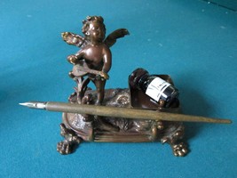 Compatible with Antique Inkwell Holder Brass Angel Musician, with Writing Set Ra - $167.57