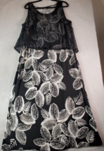 NY Collection Dress Womens Size 1X Black White Floral Mesh Sleeveless Round Neck - £12.75 GBP