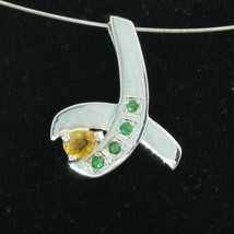 Yellow Sapphire Tsavorite Green Garnet Handmade Silver Unisex Pendant Style 72 - £57.13 GBP