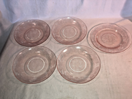 Four Pink Dogwood Saucers And One Pink Dogwood Bread Plate Depression Glass - £11.94 GBP