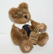 Boyds Bears Harveys Lunch Bag Plush Teddy Bear 7&quot; Wears Glasses Tie Stuffed - £19.03 GBP
