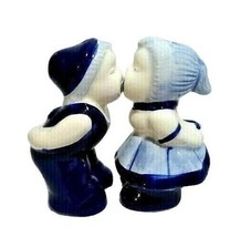Kissing Dutch Boy Girl Salt Pepper Shakers Blue White Ceramic Kitchen Gi... - $16.37