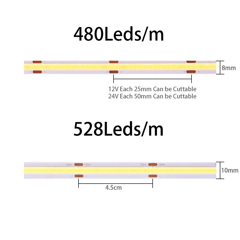 Cob led strip light high density flexible fob cob 480 528leds m lights tape blue green thumb200