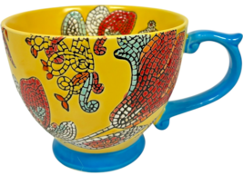 VTG World Market Handpainted Yellow/Blue Floral Butterfly Mosaic 14 oz Mug - $17.05