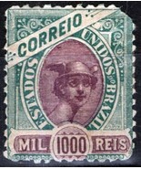 ZAYIX - 1894-7 Brazil 122 MH 1000r green &amp; violet Hermes CV $72.50 08192... - £28.51 GBP