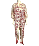 Japanese Silk Kimono Off White and Red Pagoda Print Full Length One Size - €60,72 EUR