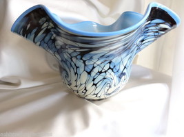 Fenton Art Glass Limited Edition Ed Frank Workman Blue Black Bowl MIB 81... - $375.00
