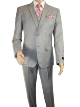 Mens Three Piece Suit Vested VITALI Soft Fabric With Sheen M3090 Stone Gray 3pc image 14