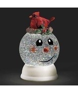 8&quot;H LIGHTED SWIRL DOME SNOWMAN WITH CARDINAL NEST; HOLLY - $98.95