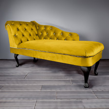 Regent Handmade Tufted Lemon Yellow Velvet Chaise Longue Bedroom Accent Chair - £251.71 GBP