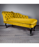 Regent Handmade Tufted Lemon Yellow Velvet Chaise Longue Bedroom Accent ... - £251.62 GBP