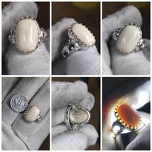 Authentic White Muntjac Deer Antler Ring with Carved Silver Jug Handle D... - $137.00