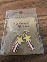 Star Red White Fashionable Earrings  Gold Hypoallergenic Hook - $14.20