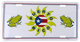 Puerto Rico Coqui Frog w Flag Sunflower 6&quot;x12&quot; License Plate Sign - $9.46