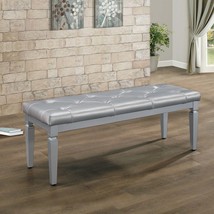 Modern Glam Silver Bench - Tufted Faux Leather - $234.99