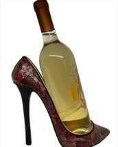 Shoe Wine Bottle Holder Red Black Snakeskin Look Stiletto 8" High Poly Resin Bar image 5