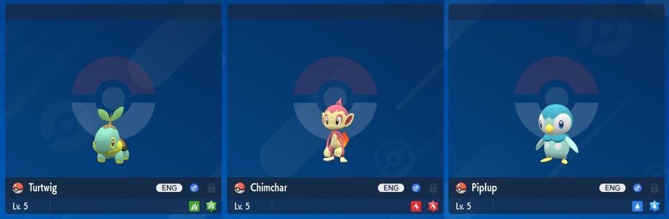 Shiny 6IV XXXL Turtwig, Chimchar & Piplup set Pokemon Scarlet/Violet Teal Mask