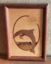Vintage Wood Inlay Jeff Nelson Art Dolphins Nautical Wall Decor Marine T... - £14.04 GBP