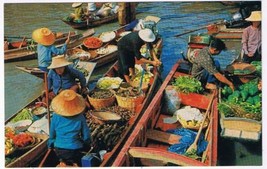 Thailand Postcard Bangkok Floating Market Wat Sai - $3.95