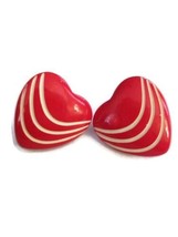 Retro Striped Red Valentine Themed Heart Stud Earrings - £20.37 GBP