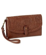 Time And Tru Ladies Isabella Wristlet Wallet Brown Embossed Front New - £12.11 GBP