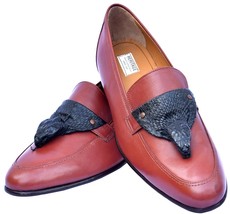Conspicuous Tan Brown Genuine Cobra Leather Snake Head Moccasin Formal Shoes - £235.57 GBP