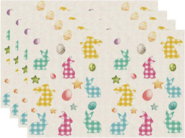 Easter Placemats Set of 4 Buffalo Plaid Rabbit Bunny Eggs Cloth Table Mats 12x18 - £7.52 GBP