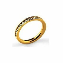 Eternity Love Clear CZ Yellow Gold Tone Stainless Steel Wedding Ring Band - £15.85 GBP