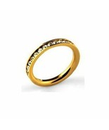 Eternity Love Clear CZ Yellow Gold Tone Stainless Steel Wedding Ring Band - £15.71 GBP