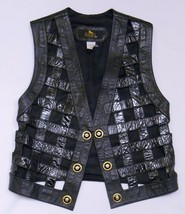 Isabel Usa Vtg Women&#39;s Leather Vest Black Lattice Work Art To Wear Sz S - £119.86 GBP
