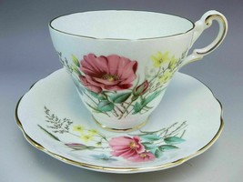 Regency English Tea Cup Saucer Set Bone China Pink Roses Aqua Yellow - £13.77 GBP