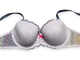 Victoria&#39;s Secret Bra Pastel Pink Lined Demi  Swiss Dot Lace Gray Straps... - £13.45 GBP