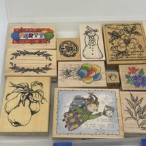 Rubber Stamp Florals, Birthday, Bridges, Acorn, Snow, Miscellaneous Lot And Case - £11.13 GBP