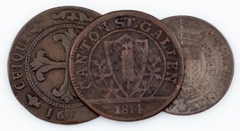 1791-1814 Suisse Cantons Pièce de Monnaie Lot (3pcs) 4 Kreuzer À 1 Batze... - $77.14