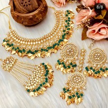 Sheikh Kundan Earring Necklace Passa Tikka Bridal Green Wedding Jewelry Set - £54.17 GBP