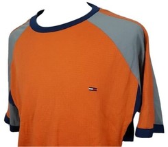 Vintage Tommy Hilfiger Jeans Sport Shirt Mens XXL Orange Gray Flag Ribbed Ringer - £10.99 GBP