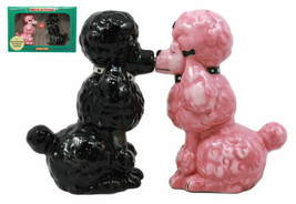 Black And Pink Chien Canne Poodles Salt And Pepper Shakers Ceramic Figurine Set - £13.31 GBP