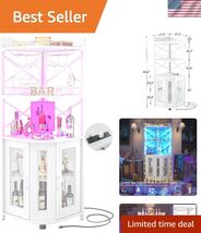Corner Bar Cabinet with Power Outlet, Industrial Wine Cabinet with LED S... - $245.01