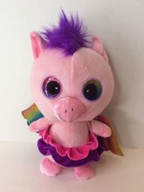 Unicorn Pink Rainbow Wings Purple Hair Plush Stuffed Doll Six Flags Excl... - $17.32