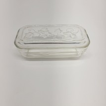 Hazel Atlas Clear Crystal Square Glass Refrigerator Dish w Ivy Pattern Lid - $9.79