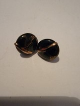 Stone Mineral Sphere Marble Stud Earrings Black Gold - £20.80 GBP