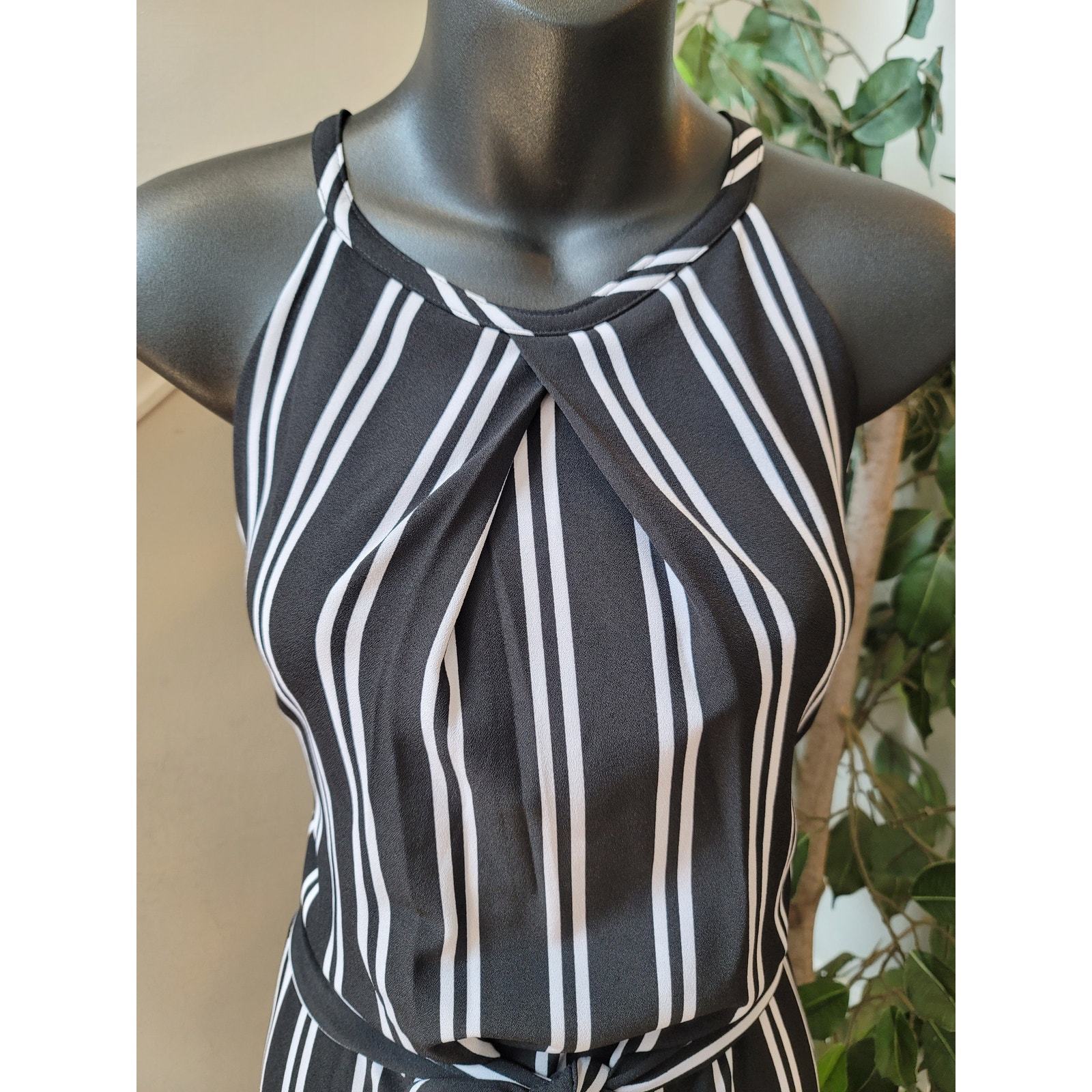 Emma Michele Romper Women Size 16 Black White Striped Belted Midi Sleeveless Item image 7