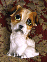 Big Sad Eyed Dog Figurine VTG Ceramic Porcelain Benji Mix Yellow Eyes No... - $19.75