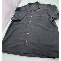 Tommy Bahama Men Hawaiian Shirt 100% Silk Black Pocket Textured Floral Large L - £23.33 GBP