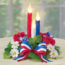 Patriotic LED Candle Floral Arrangement Centerpiece July 4th Home Table ... - $47.51