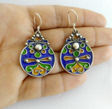 Kabyle Earrings Enamel Silver Handmade Tribal Jewelry Ethnic Berber Algerian VTG - £47.07 GBP